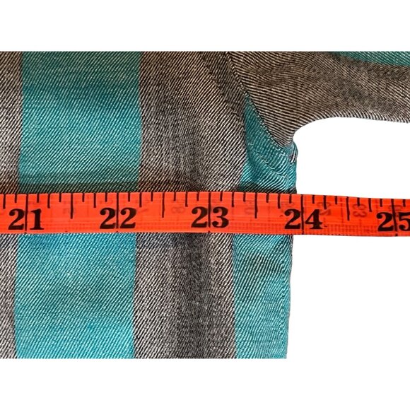 VTG Together! Missy L Striped Button-Up Shirt With Turquoise Gray Stripes Pocket - Picture 12 of 16
